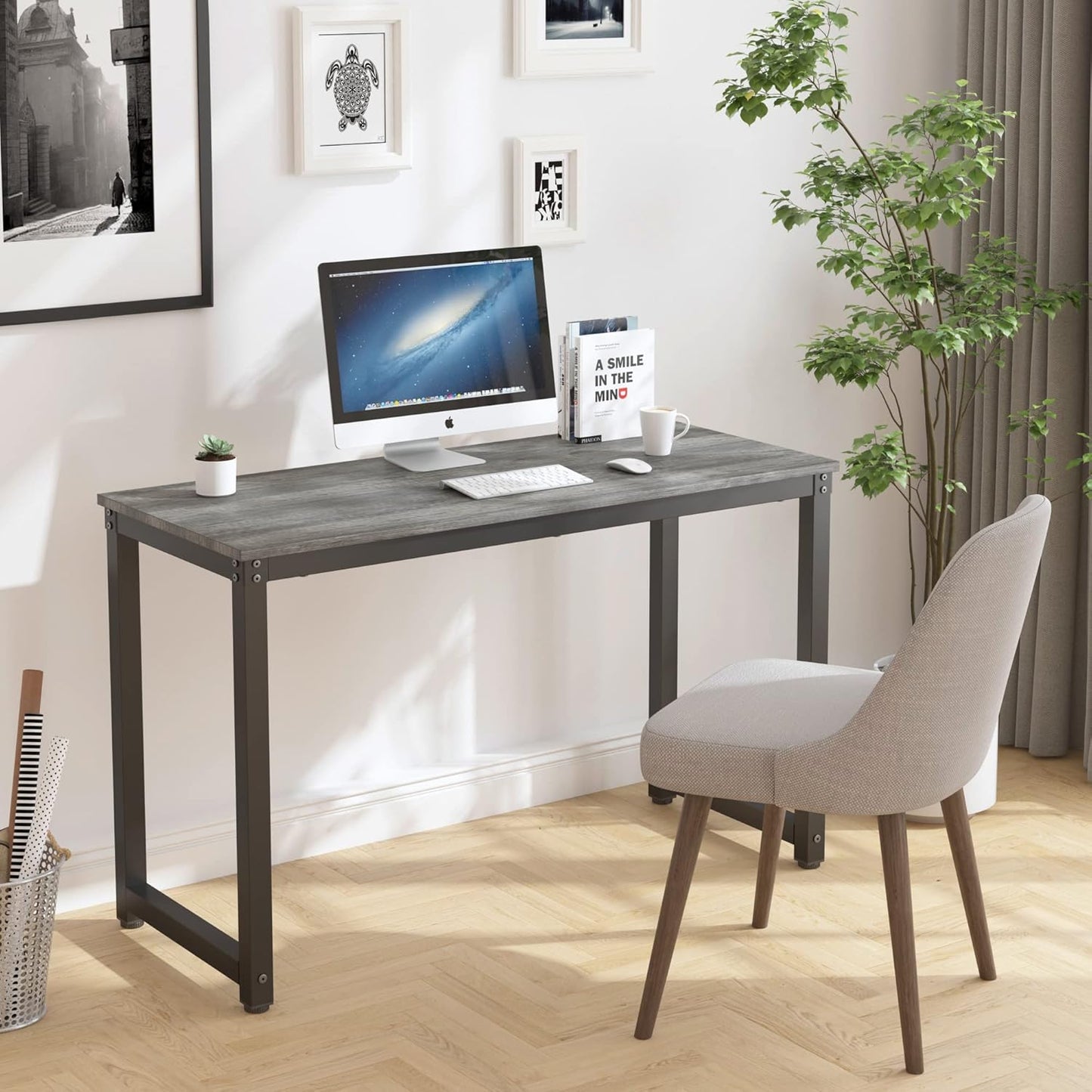 47 Inch Small Space Computer Desk, Home Office Desk, Heavy Duty Multipurpose Table, Study Desk Workstation, Gray - ABORDABLE CREAATION