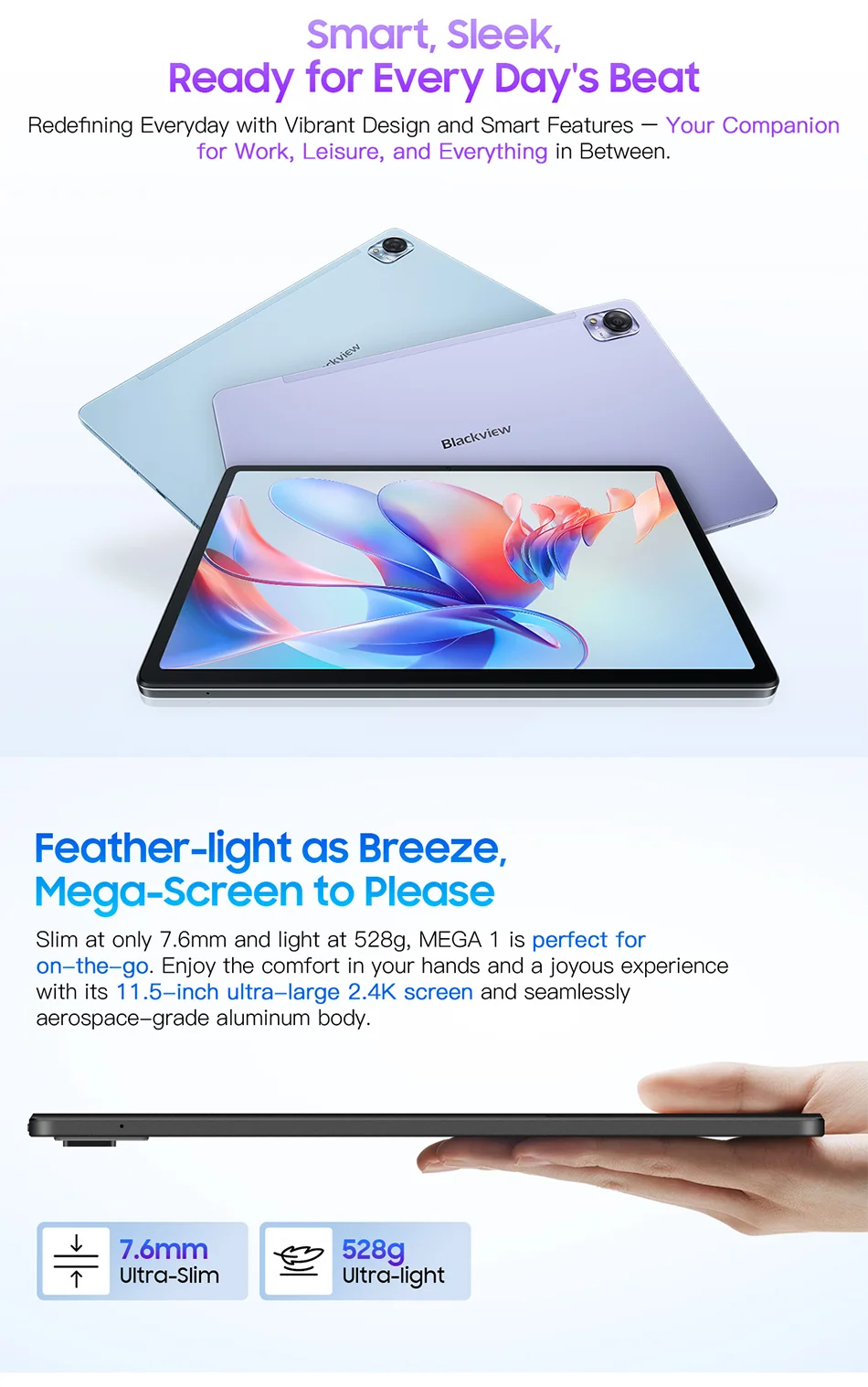 Blackview-Tablette MEGA 1, 11.5 ", 2.4K, 120Hz, Affichage 8 Go, 256 Go, Appareil photo 50MP + 13MP, 8800mAh, 33W, Pad de charge rapide P, Première mondiale - ABORDABLE CREAATION
