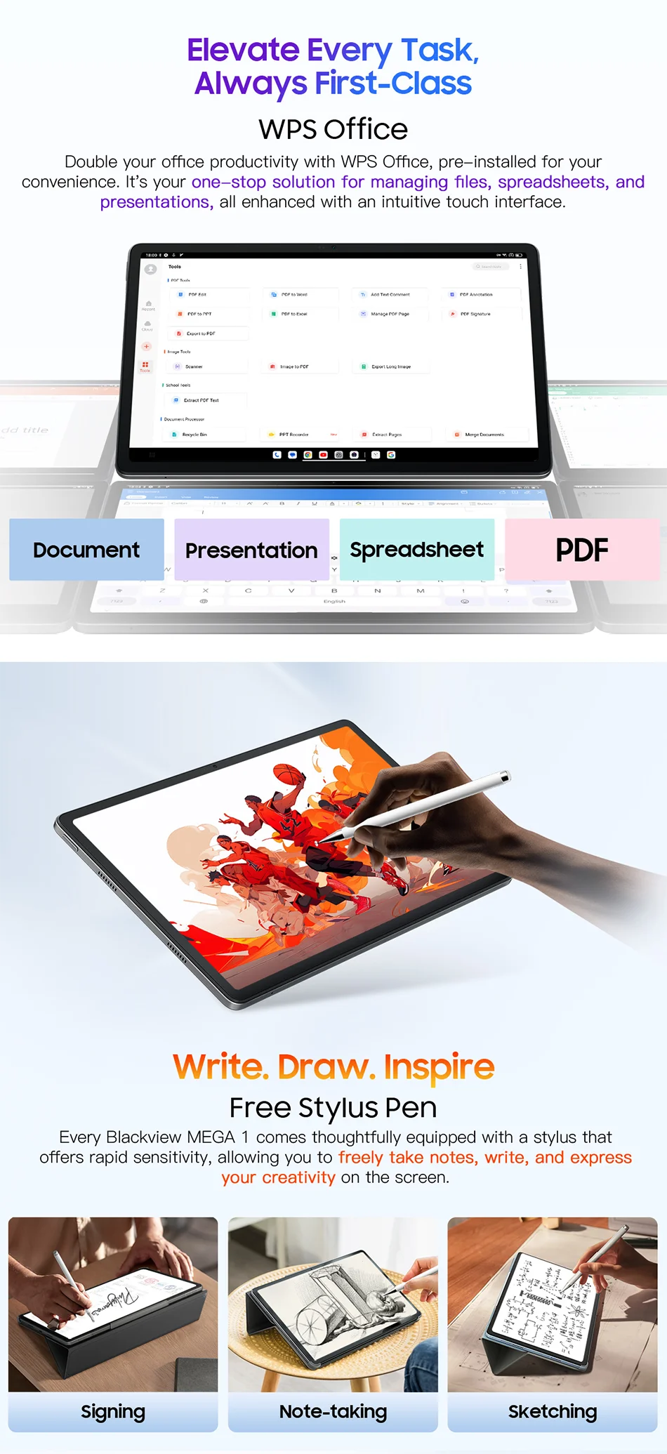 Blackview-Tablette MEGA 1, 11.5 ", 2.4K, 120Hz, Affichage 8 Go, 256 Go, Appareil photo 50MP + 13MP, 8800mAh, 33W, Pad de charge rapide P, Première mondiale - ABORDABLE CREAATION