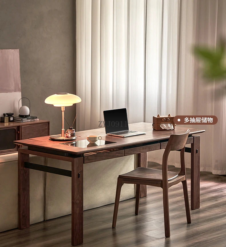 Black walnut desk household suspended workbench study double office - ABORDABLE CREAATION