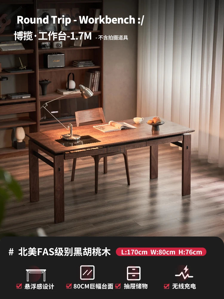 Black walnut desk household suspended workbench study double office - ABORDABLE CREAATION