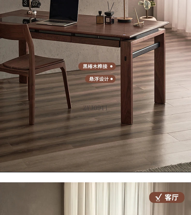 Black walnut desk household suspended workbench study double office - ABORDABLE CREAATION