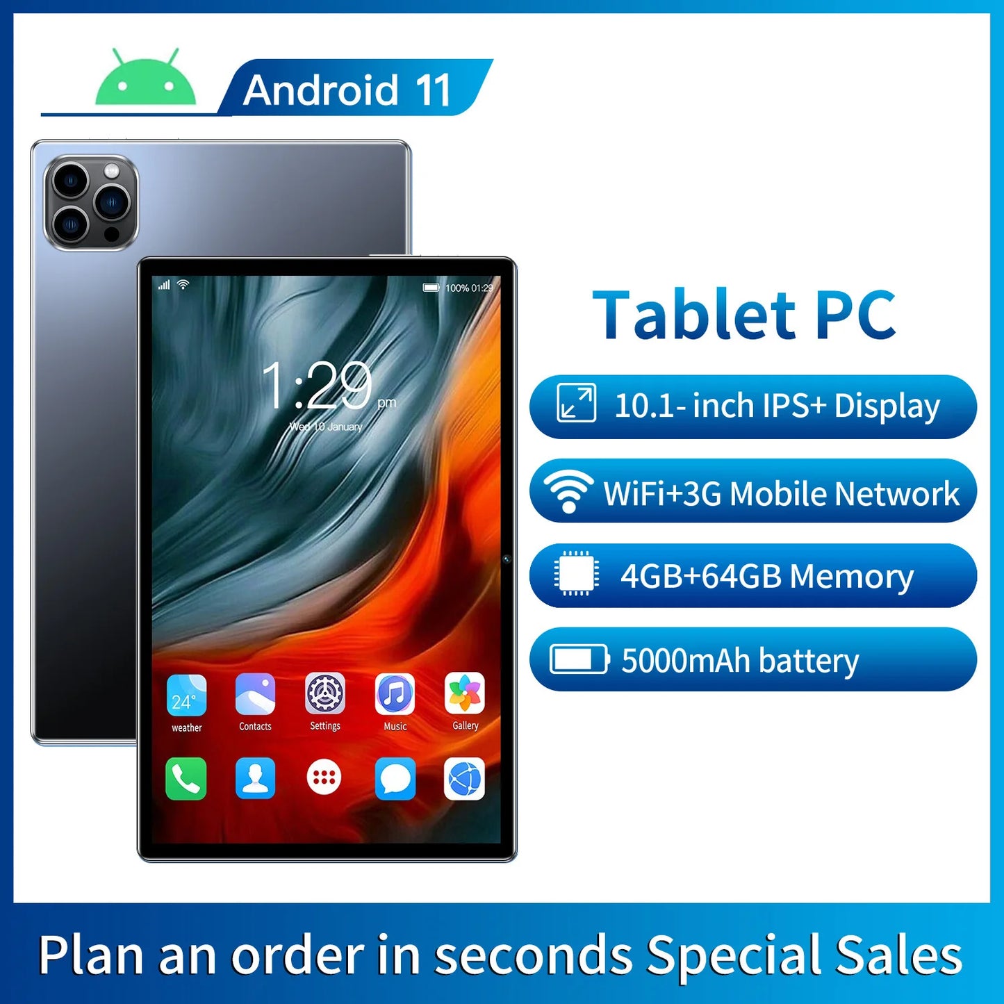 BDF P37 nouveau 10.1 pouces Android tablette Google Play Octa Core double caméras double SIM 3G appel téléphonique Wifi tablettes 4GB RAM 64GB ROM - ABORDABLE CREAATION