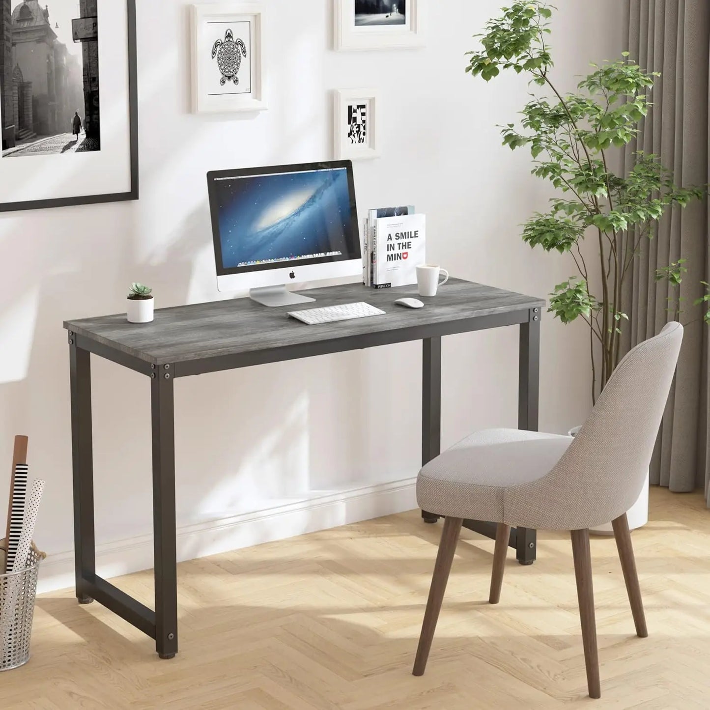 47 Inch Small Space Computer Desk, Home Office Desk, Heavy Duty Multipurpose Table, Study Desk Workstation, Gray - ABORDABLE CREAATION