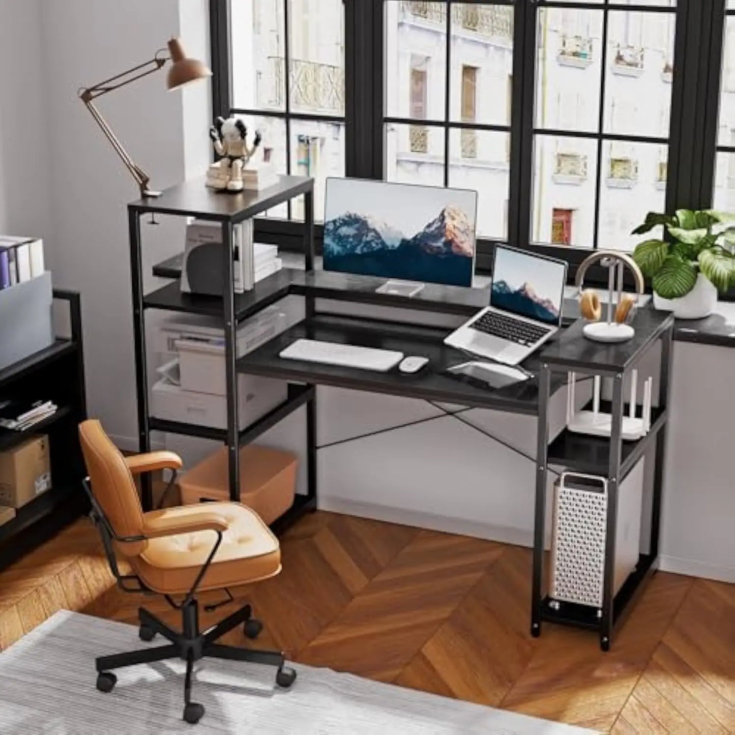Computer Desk with Storage Shelves, 63 Inch Office Desk with Monitor Stand, Gaming Desk with Cpu Stand for Study, Writing, Pc W - ABORDABLE CREAATION