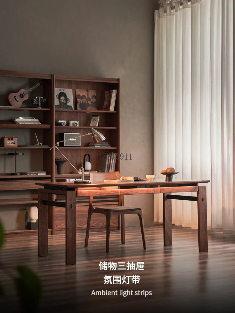 Black walnut desk household suspended workbench study double office - ABORDABLE CREAATION