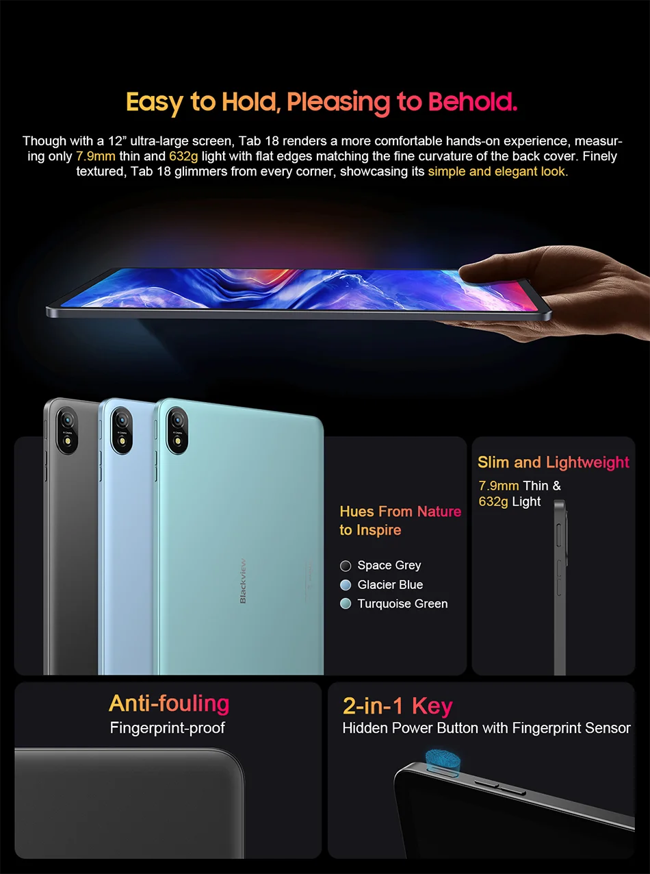 Blackview-Tablette Tab 18 12 pouces, 12 Go + 256 Go, 16MP, 2.4K, écran FHD +, batterie 8800mAh, Widevine L1, MTK Helio G99, 33W - ABORDABLE CREAATION