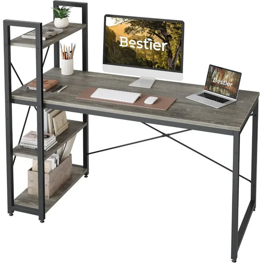 Computer Desk with Storage Shelves - 55 Inch Home Office Desks with Reversible Bookshelf - Plenty Leg Room - ABORDABLE CREAATION