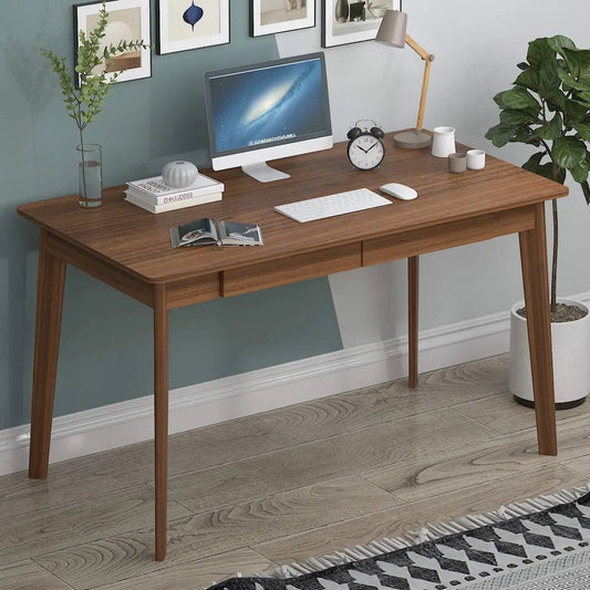 Computer Desk with 2 Drawers, 47” Home Office Desk, Writing Study Working Table for Bedroom, Dark Brown - ABORDABLE CREAATION