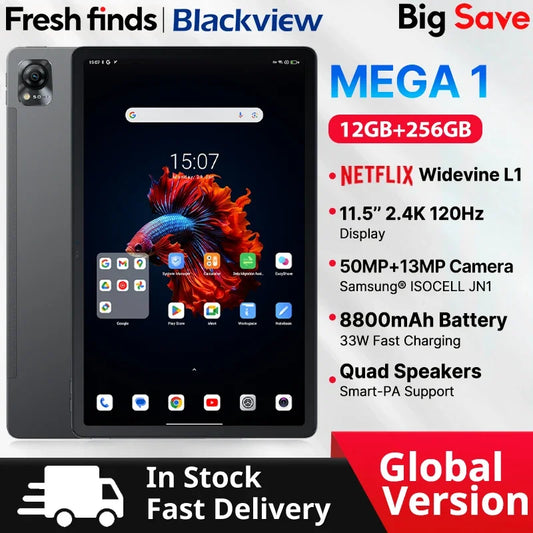 Blackview-Tablette MEGA 1, 11.5 ", 2.4K, 120Hz, Affichage 8 Go, 256 Go, Appareil photo 50MP + 13MP, 8800mAh, 33W, Pad de charge rapide P, Première mondiale - ABORDABLE CREAATION