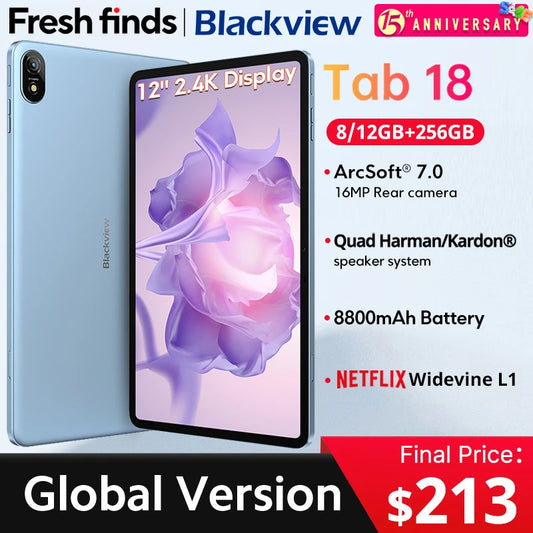 Blackview-Tablette Tab 18 12 pouces, 12 Go + 256 Go, 16MP, 2.4K, écran FHD +, batterie 8800mAh, Widevine L1, MTK Helio G99, 33W - ABORDABLE CREAATION