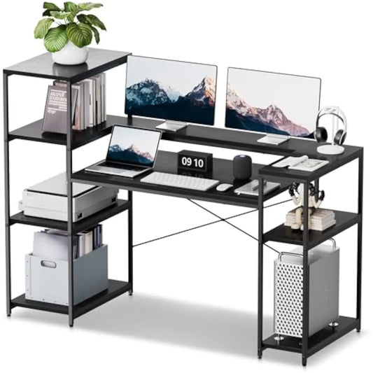 Computer Desk with Storage Shelves, 63 Inch Office Desk with Monitor Stand, Gaming Desk with Cpu Stand for Study, Writing, Pc W - ABORDABLE CREAATION