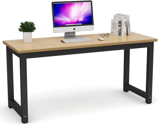Computer Desk, Large Office Desk Computer Table Study Writing Desk For Home Office, Walnut + Bla Leg, 63 X 23.6 H - ABORDABLE CREAATION